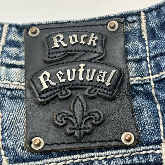 Rock Revival Helmut Straight Mens Size 33 Blue Denim Jean‎ Brushed Stripes Biker - Picture 9 of 16